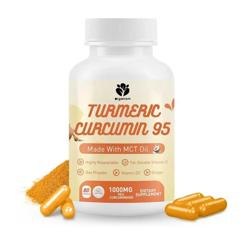 Turmeric curcumin supplement contains 50mg MCT oil, 1000mg turmeric extract 95% curcumin, vitamin D3, zinc