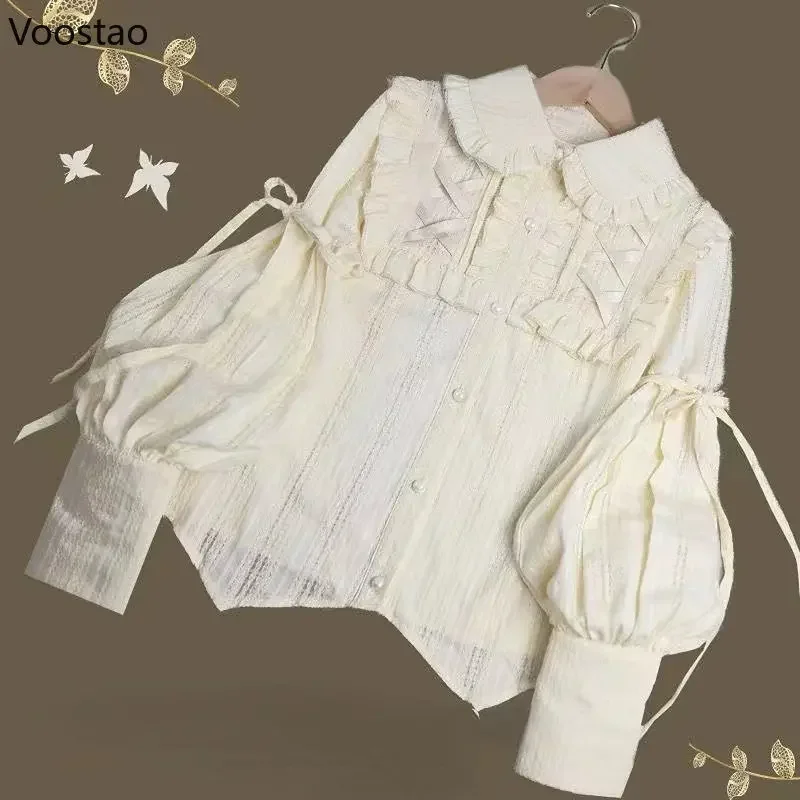 여성용 빈티지 고딕 셔츠, 우아한 로리타 스타일, Gigot 슬리브 블라우스, 빅토리아 스타일, 스위트 러플, 카와이 상의, Mujer