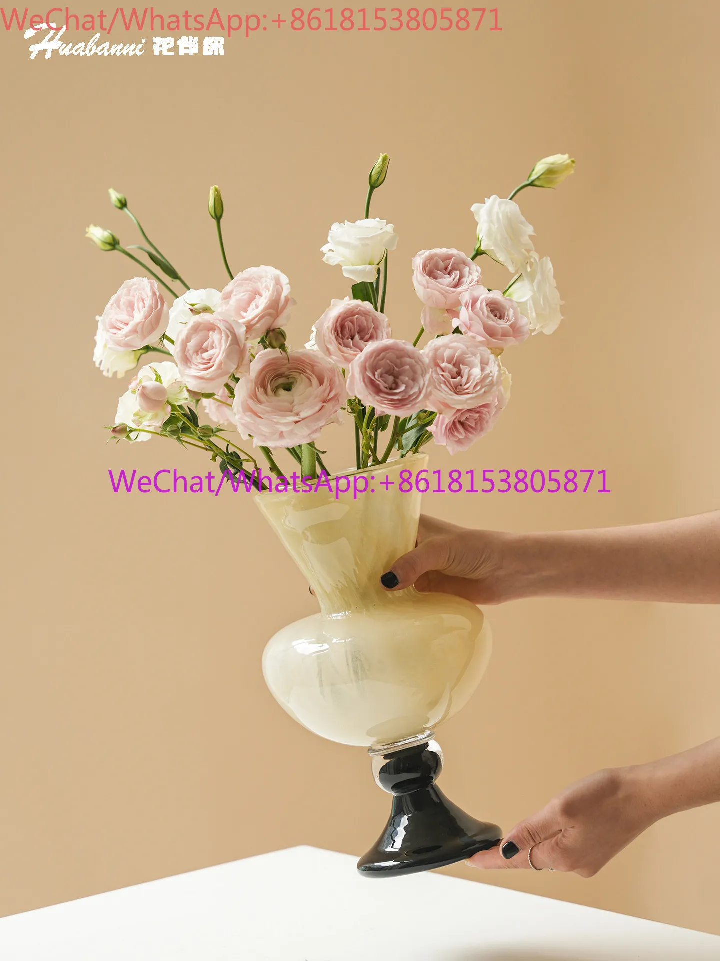 Design sense niche glazed glass flower ware light luxury high-end ornament