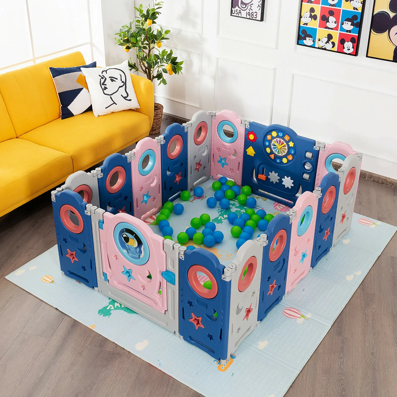 Babyjoy 16-Panel Foldable Baby Playpen Kids Safety Play Center w/Lockable Gate  BB5675