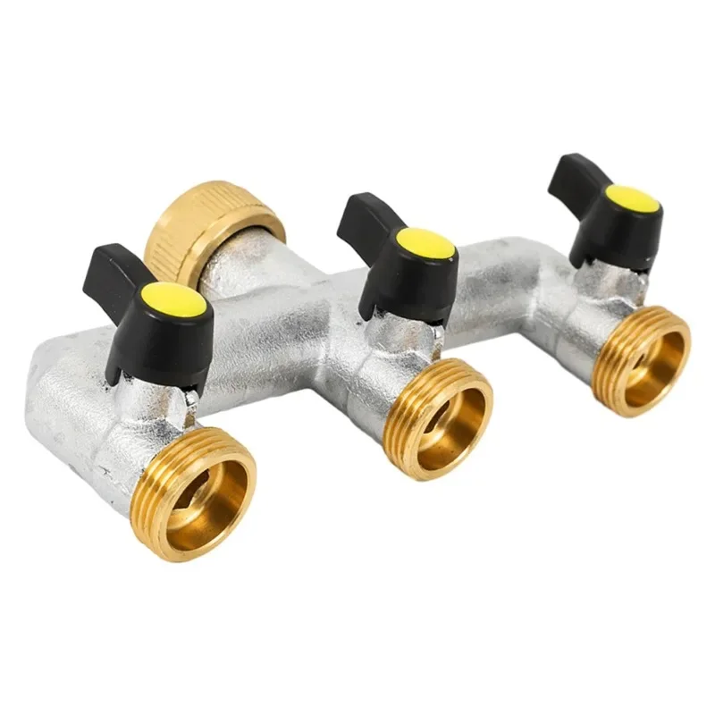 3 Way Y-Distributor With 3 Stopcocks Brass Hose Splitter 3/4 For Garden Watering Irrigation Water Connector Distributor