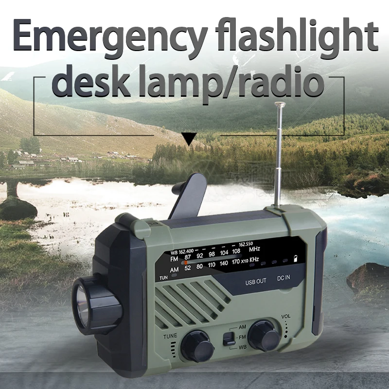 Multifunctional USB charging portable digital weather radio with flashlight