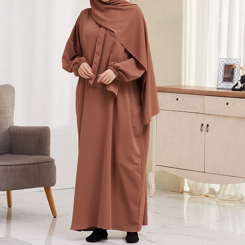 Ramadan Hooded Abaya Sewn Scarf Prayer Dress Abayas for Women Dubai Loose Niqab Muslim African Long Dresses Islam Djellaba 2024