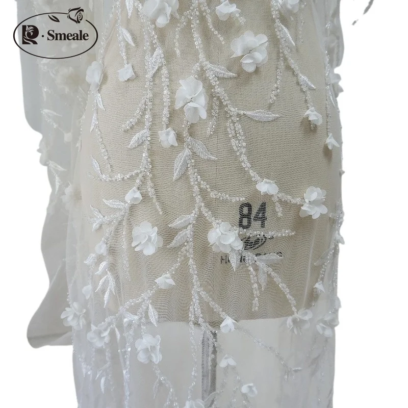 2025 Neues Design. 3D-Chiffon-Applikation mit Perlenstickerei. Zweige Blumen Hochwertiges Brautkleid Weißes Kleid Nähen Stoff Spitze – Detail 6