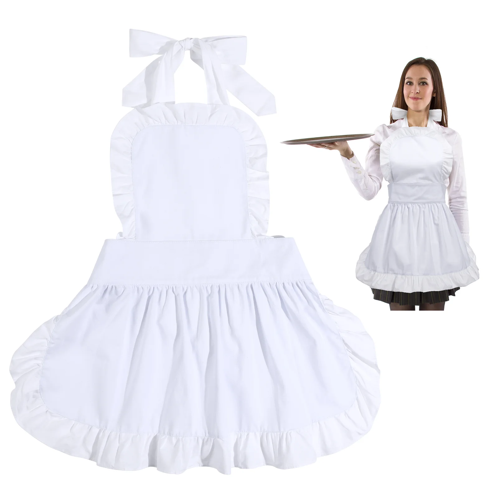 Vintage Apron Ruffle Apron Dress Apron Cotton Aprons Waitress Apron Cooking Apron for Kitchen ( White )