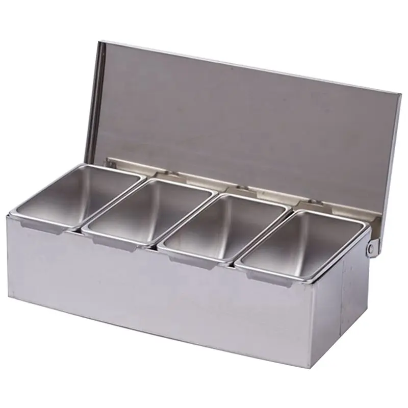ABUG-2X 4 Section Seasoning Box Stainless Steel Ingredients Box Cheese Sauce Salt Sugar Box Spice Jar Baking Tool