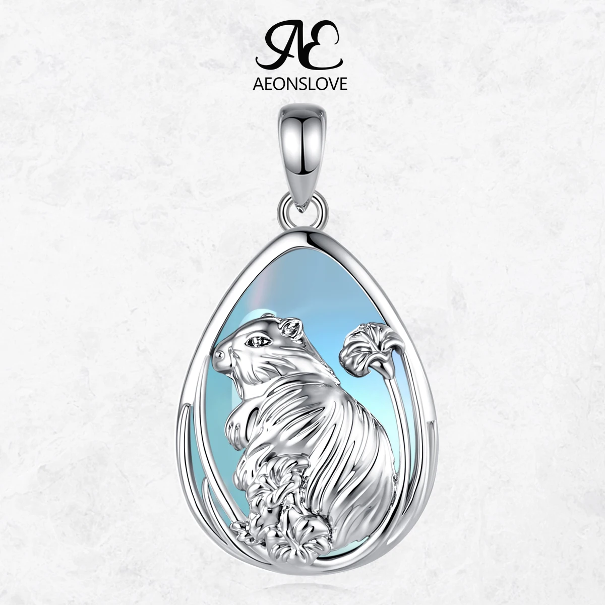 AEONSLOVE Collier Capybara Mignon en Pierre de Lune, Pendentif Goutte d'Eau en Cristal de Guérison, Bijou Spirituel, Cadeau pour Femmes et Hommes