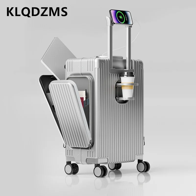 

KLQDZMS Cabin Suitcase Front Opening Boarding Box Multifunctional Trolley Case 20"24 Inch ABS + PC Large Capacity Luggage