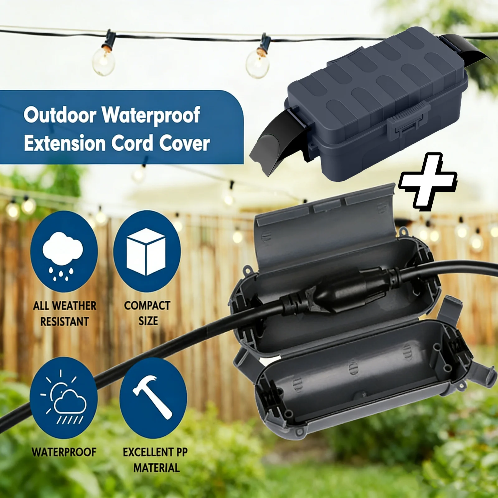 2pcs IP54 Waterproof Outdoor Cable Box Set 20.5*12.5*8cm & 18*5.7*5.7cm for Extension Cables/Power Strips/Plugs/Holidays Lights