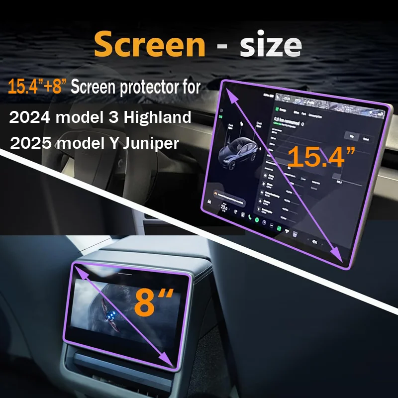 Displayschutzfolie aus gehärtetem Glas für Tesla Model 3, Highland 2024, Modell Y Juniper 2022, hinterer mittlerer Steuerbildschirm – Detail 3
