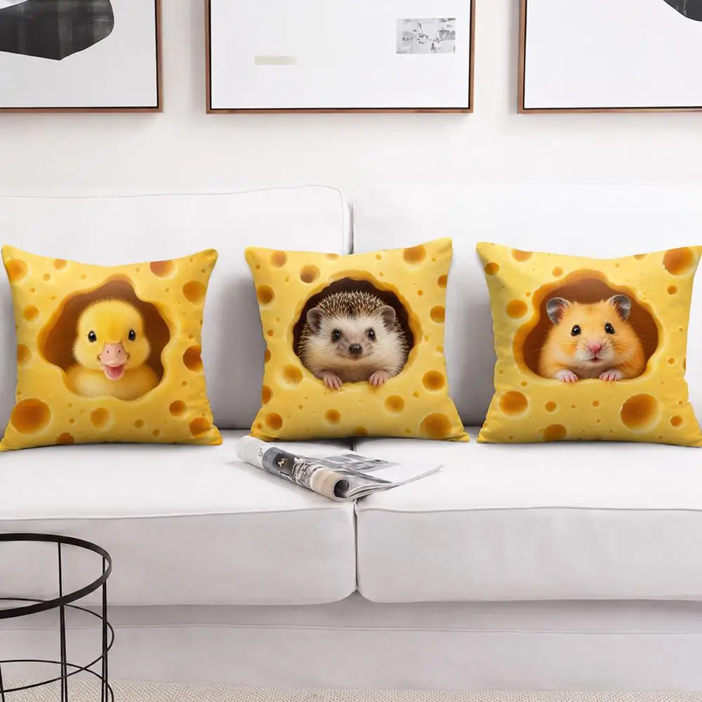 Cute Cheese Animal Cartoon Cushion Cover Soft Short Plush Pillow Cases Hidden Zipper Cutecore Sofa Bedroom Home Decor Gift 2