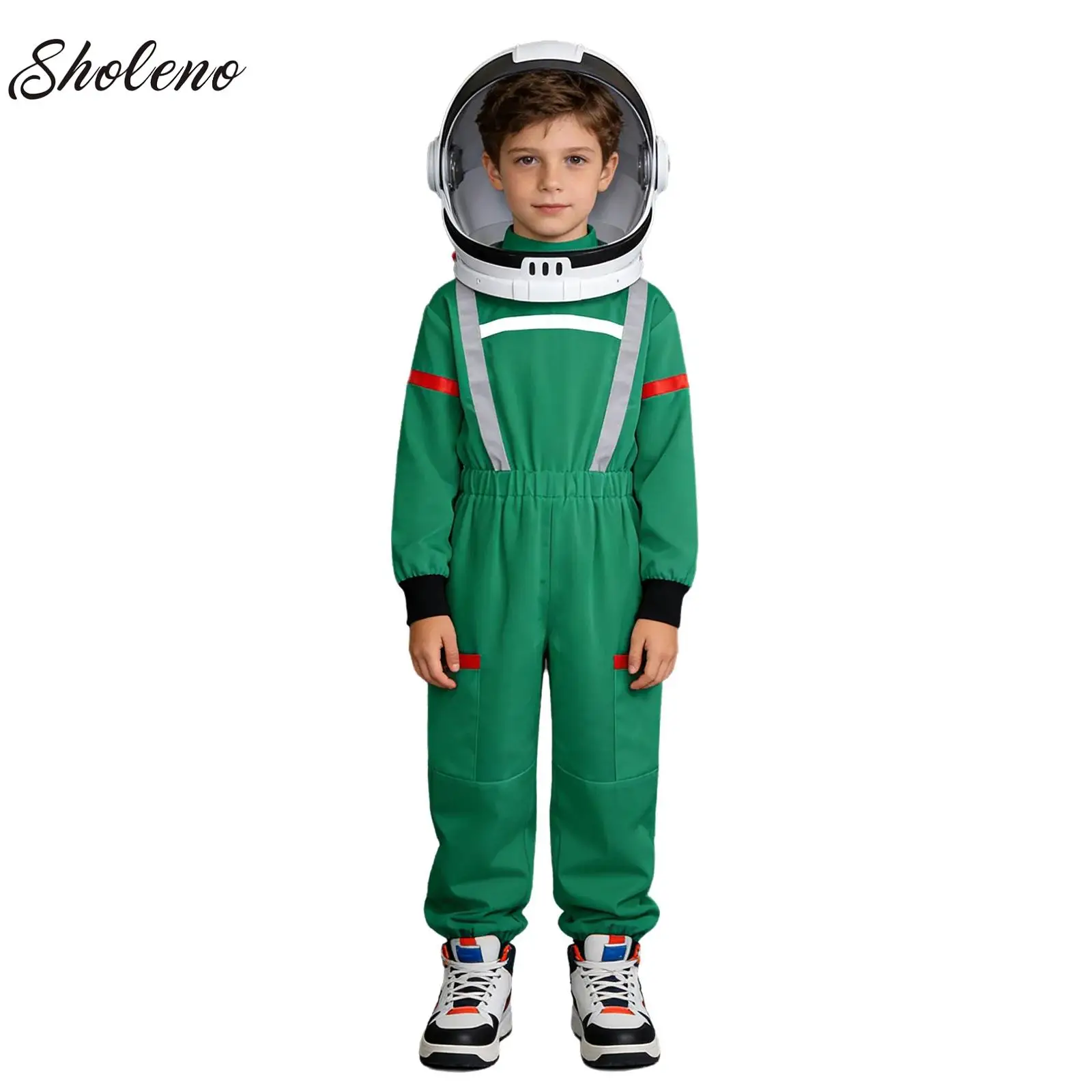 

Boys Space Themed Zipper Contrasting Color Astronaut Suit for Boys Girls Holiday Role Play Costume Journey Cosplay Jumpsuits