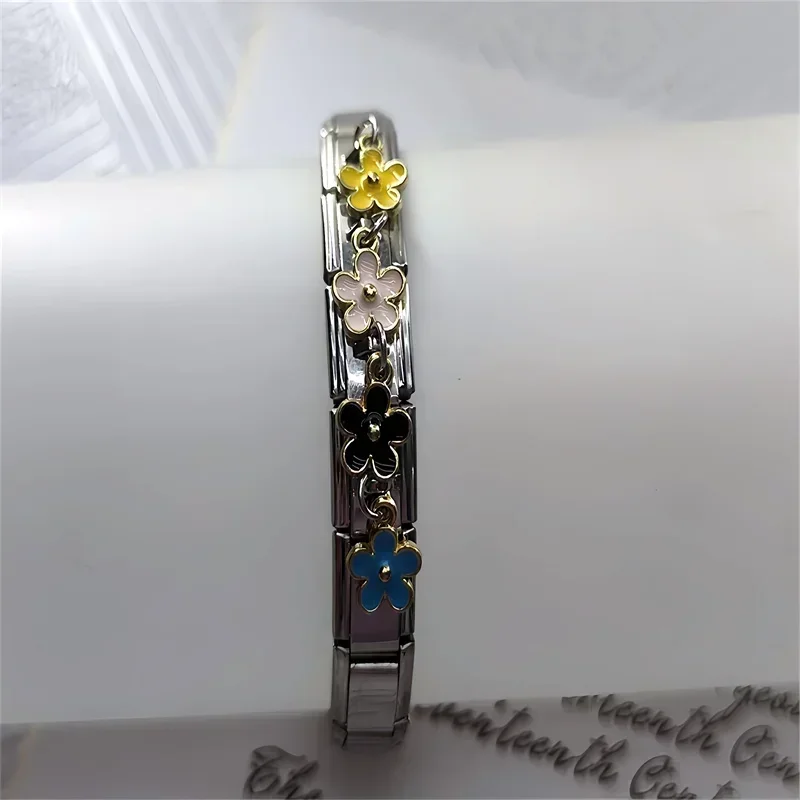 Hot Selling Single Fashionable Craft Combination Plant and Flower Series Italian DIY 9MM Stainless Steel Elastic Charm Bracelet