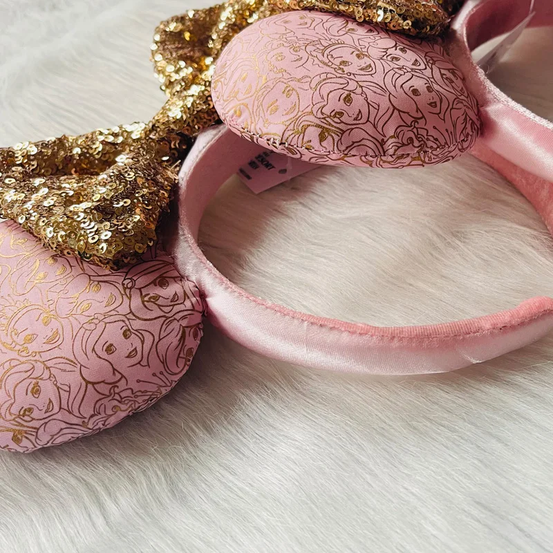 Disney Princess Collection Pink Minnie Ear Headband For Women Disneyland Mickey Adult/Child Sequin Cosplay Girls Accessories