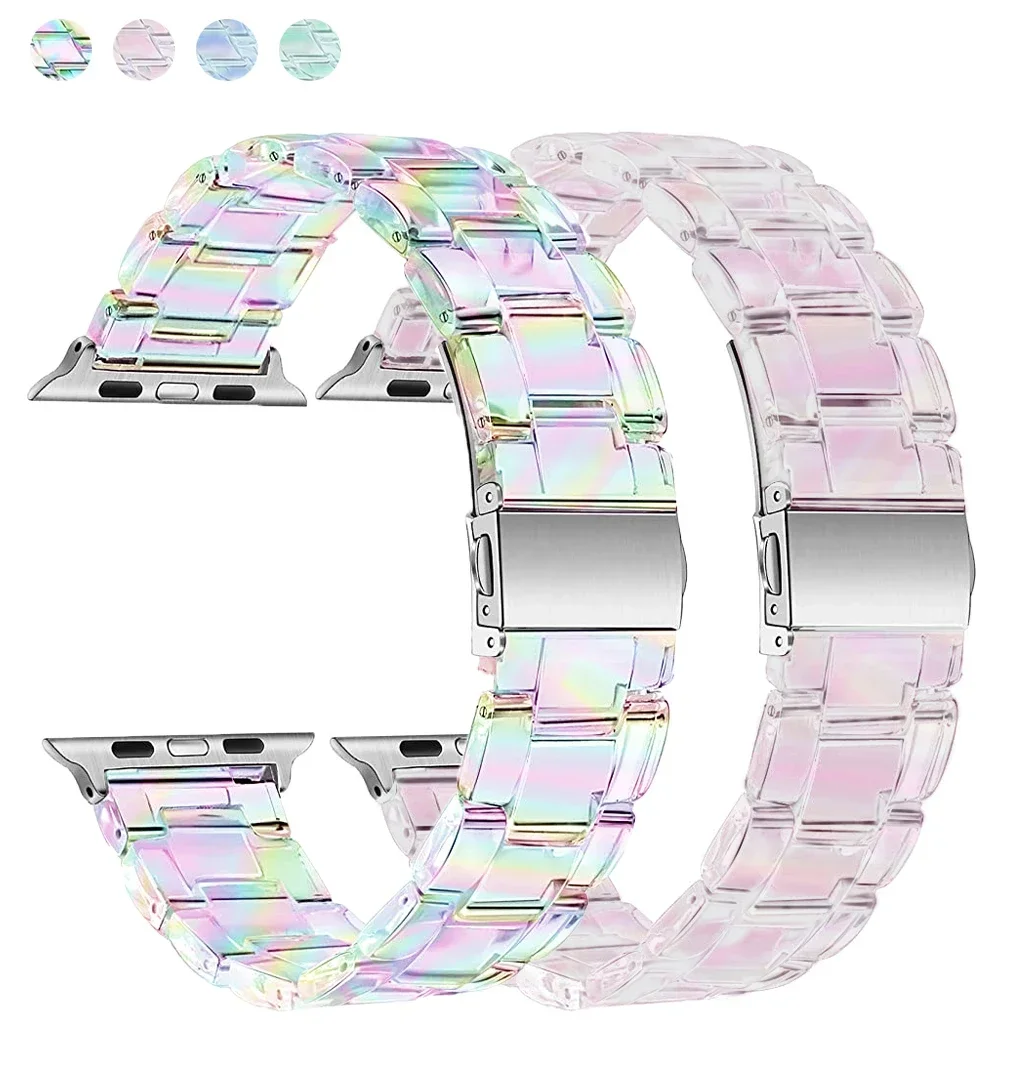 Resin Transparent Band for Apple Watch 38mm 40mm 42mm 44mm 41mm 45mm Women Clear Strap Bracelet for iWatch Series 7 6 5 se 4 3 2