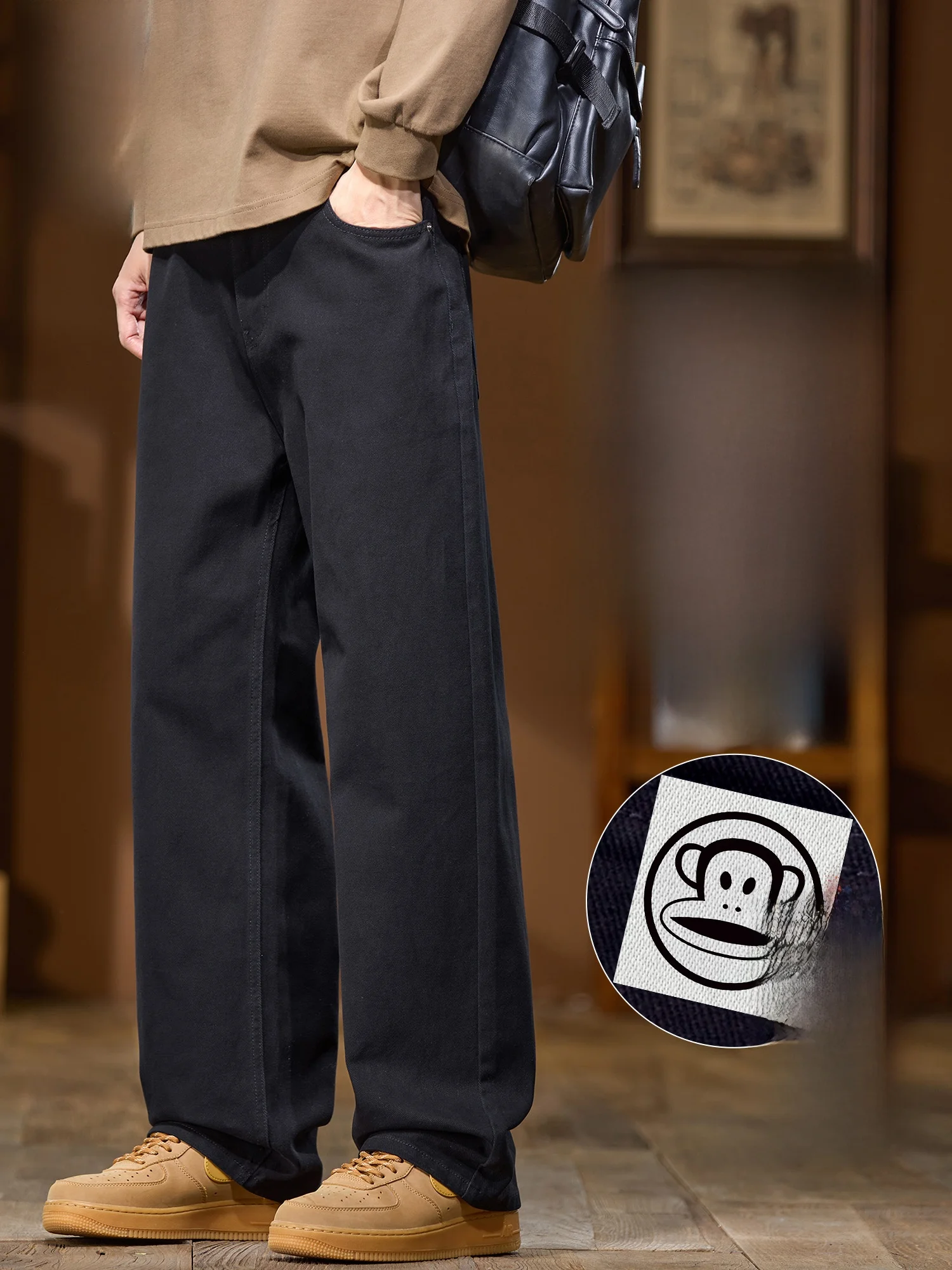 

PaulFrank Men's Fce Lined Cotton Casual Pants Loose Wide Leg Straight Cut Spring 2026 Comfortable Breathable Street Sle