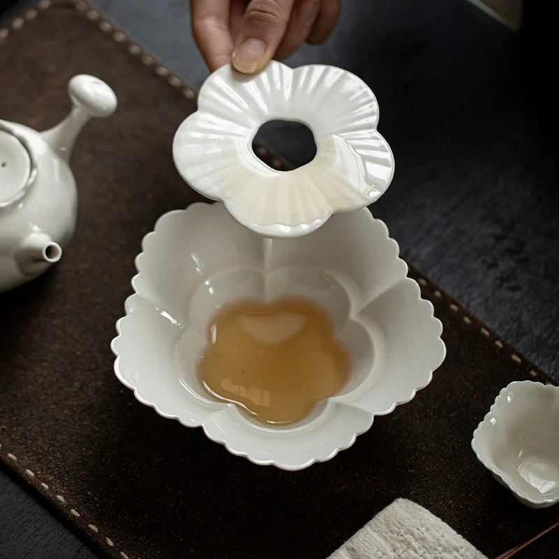 Plant ash water storage pot bearing handmade ceramic flower mouth tea tray household small dry brewing tray Kung Fu tea set
