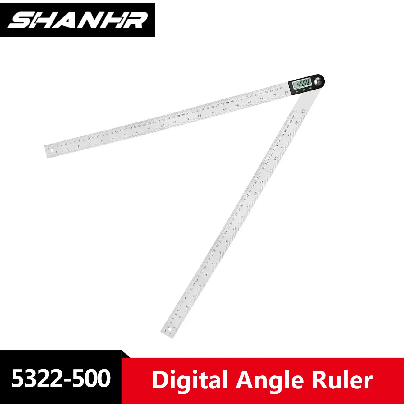 SHANHR Règle numérique 500 mm 20'' en acier inoxydable, goniomètre électronique, détecteur d'angle, instruments de mesure de niveau