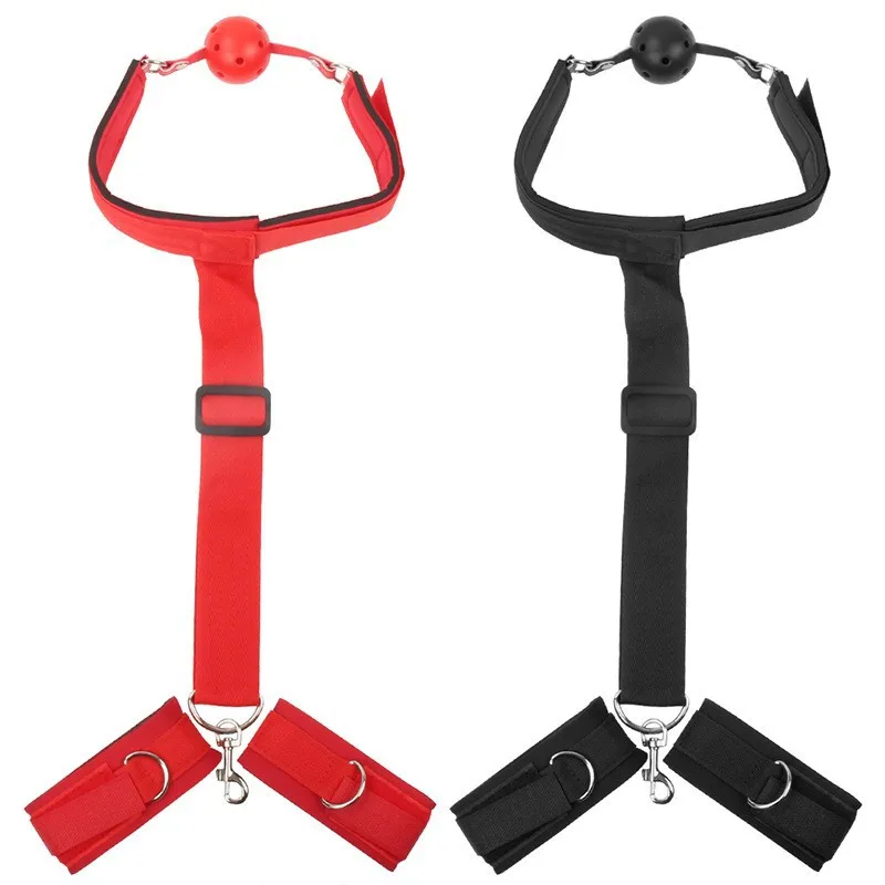 Adjustable Wrist Handcuffs  Bondage Gear Set Back Side Muzzle Mouth Restraint for Female Couples BDSM Parties