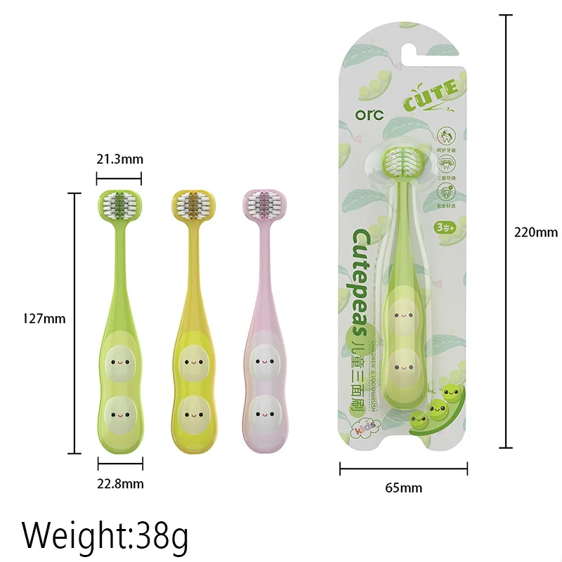 1PC Cute Pea Children's Soft Hair Three Sided Toothbrush Set Extra Soft Bristles Kids Teeth Cleaning Bursh Gums Oral Care Tools