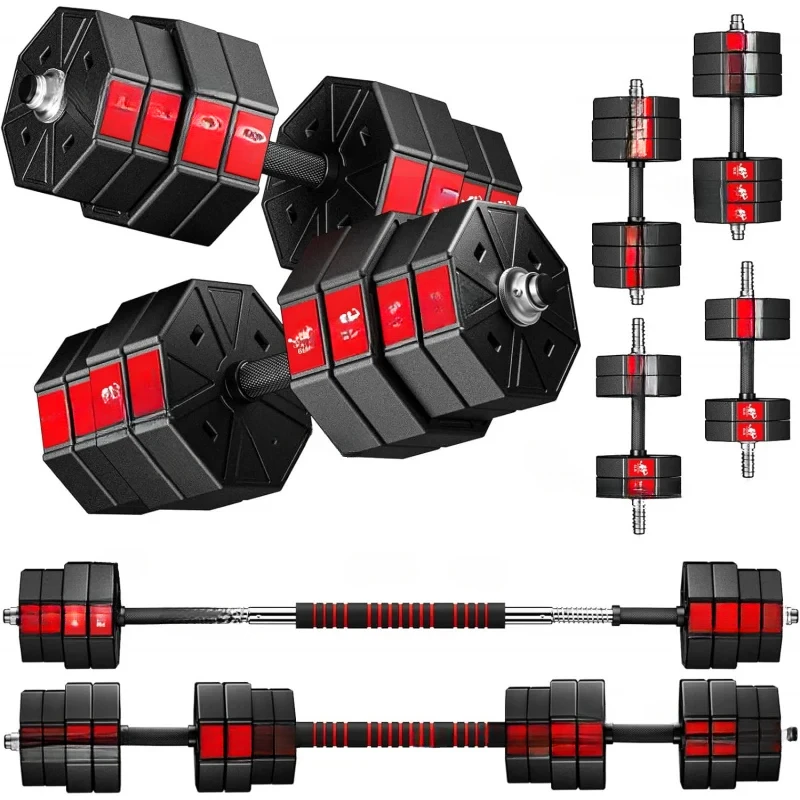 AQAdjustable ,44Lbs 66Lbs 88Lbs 3 in 1 Adjustable Weights Dumbbells Barbell ,Home Fitness Weight Set Gym