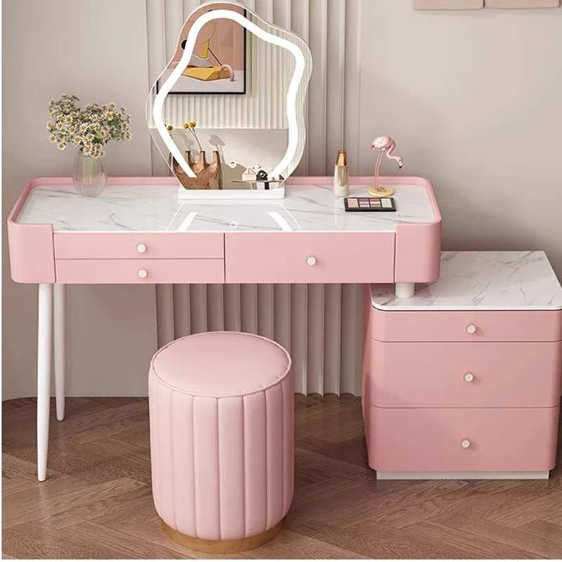 

Modern Pink Vanity Tables Stool Nordic Drawer Luxury Makeup Vanity Tables Girl Salon Unique Coiffeuse De Chambre Home Furniture