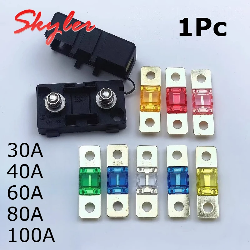 30A 40A/60A/80A/100A Small Fuse Holder with Clip Type Automotive Fuse Panel Base Fork Bolt Fuse Box for Electric Vehicle Truck