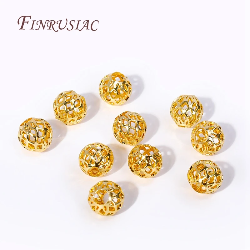 4/5/6/8MM Messing Runde Hohl Spacer Perlen 18K Gold Überzogene Separator Perlen armband Perlen Hohe Qualität DIY Schmuck Zubehör – Detail 10