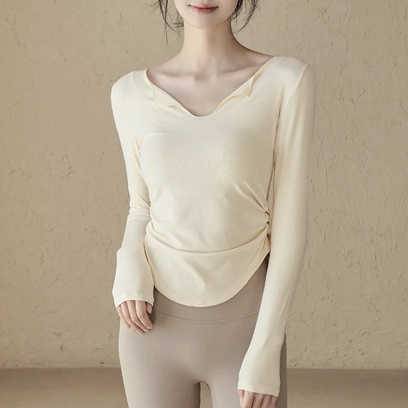 SMVP Women's yoga sports long sleeved, autumn and winter high-end slim fit small V-neck sports top fitness long sleeved T-shirt
