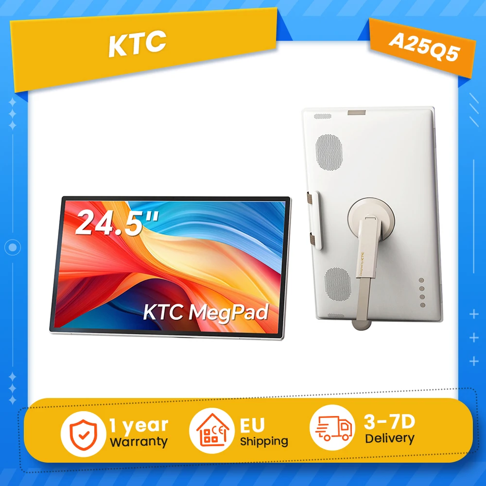 KTC draagbare smart-tv van 24,5 inch, met FHD-touchscreen, Android 14, 8 GB + 128 GB opslag, 5000 mAh-batterij, ondersteunt draadloze schermweergave, camera en luidspreker, geschikt voor