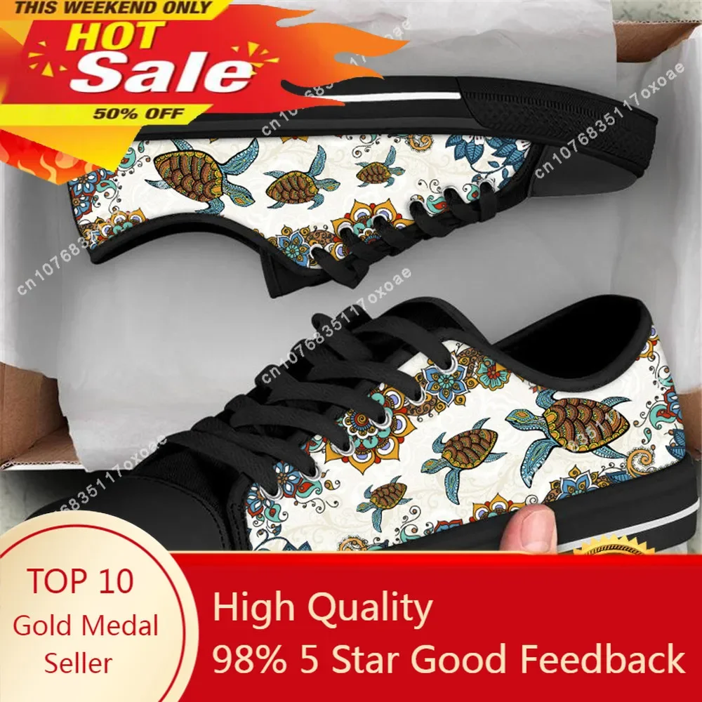 

Vintage Sea Turtle Mandala Printed Flat Shoes Brand Designer Women's Vulcanized Shoes Canvas Low Top Sneakers Gifts