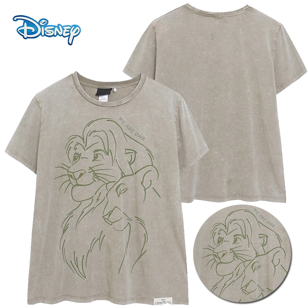 

Disney King of the Jungle Simba Nana Cartoon Print Embroidery T-Shirt Women Short Sleeve O-Neck Pullover Tee Tops Streetwear