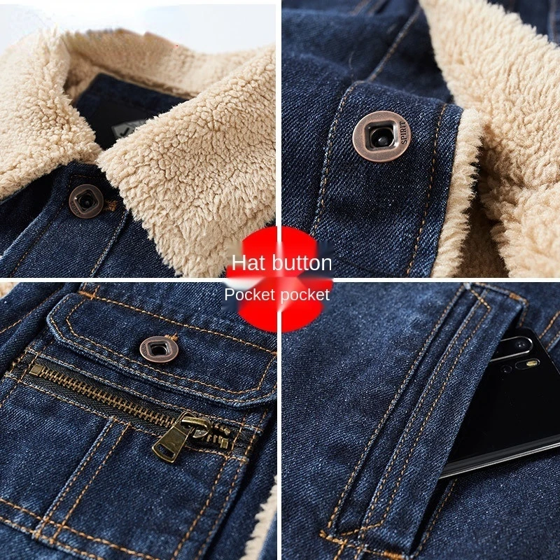 Men Winter Warm Denim Vest Fleece Lined Thermal Jeans Waistcoats for Male Sleeves Jeans Jackets Multi Pockets