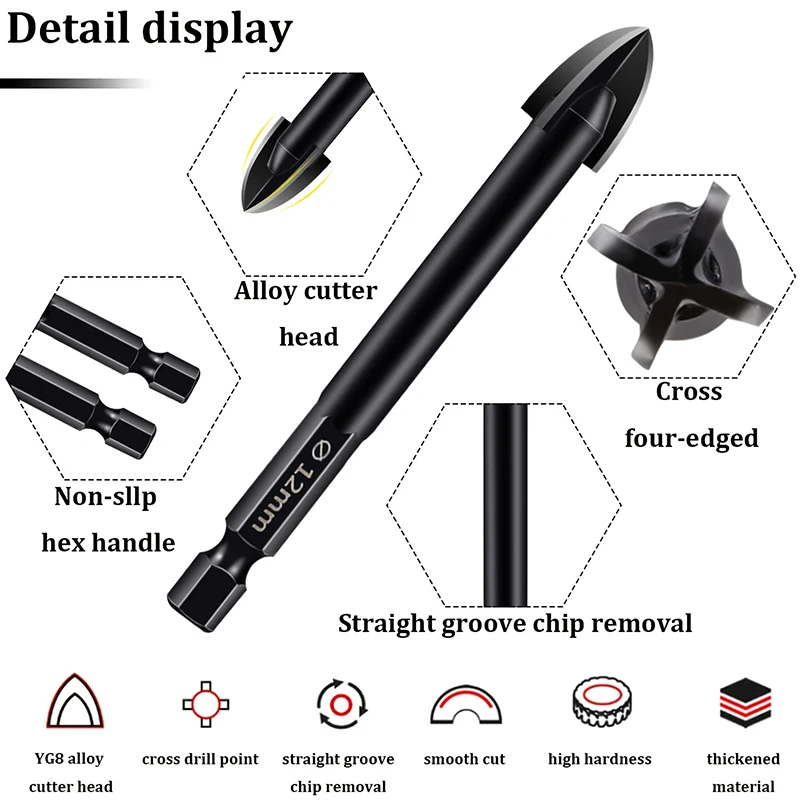 6PCS Multifunctional Drill Bits Set Tungsten Ceramic Triangle Drill Bit Set For Ceramic/Tile/Concrete/Brick Wall Drilling Tools