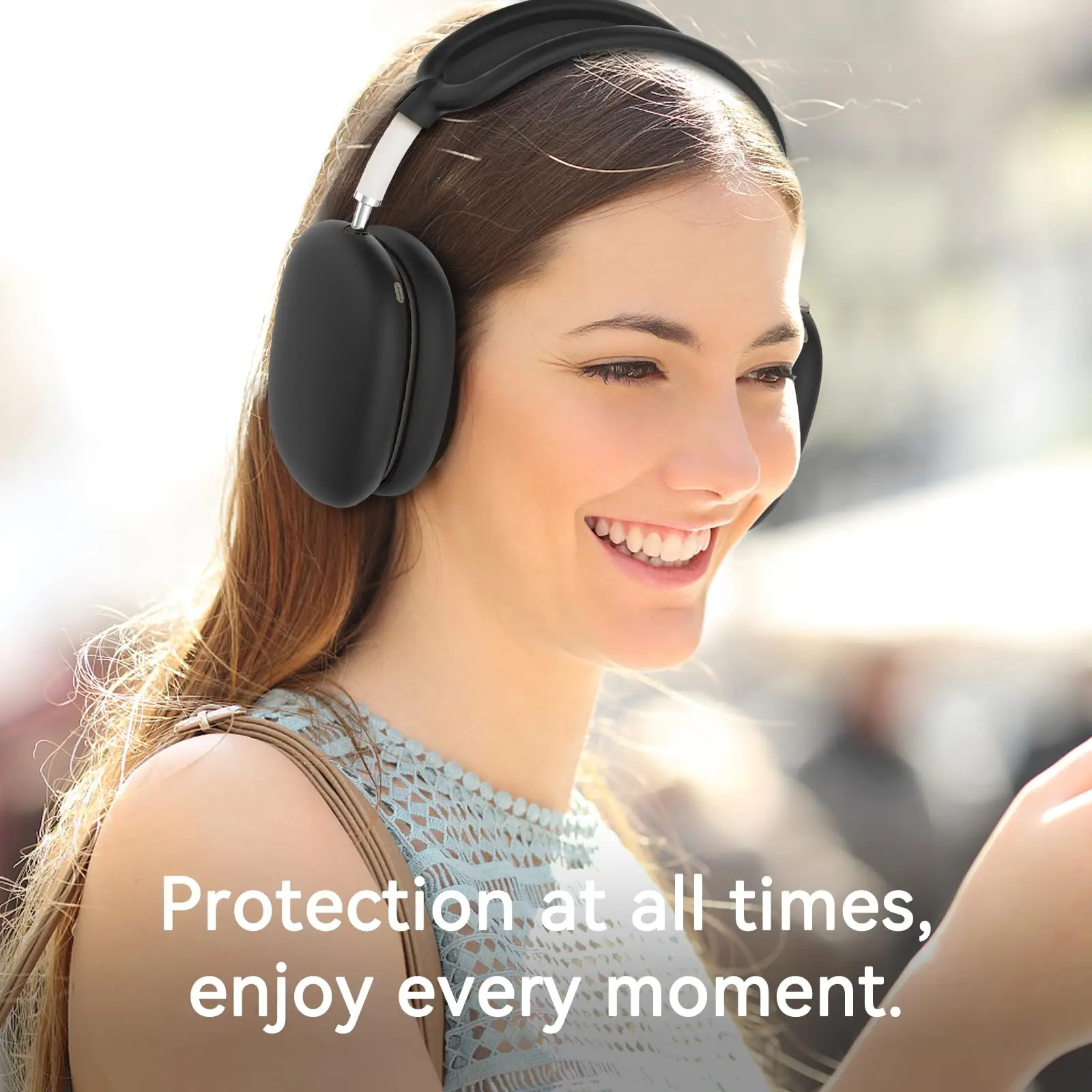 غطاء حماية من السيليكون 4 في 1 لسماعات AirPods Max، غطاء وسادة الأذن/غطاء أكواب الأذن/غطاء عصابة الرأس لجهاز AirPod Max - أسود