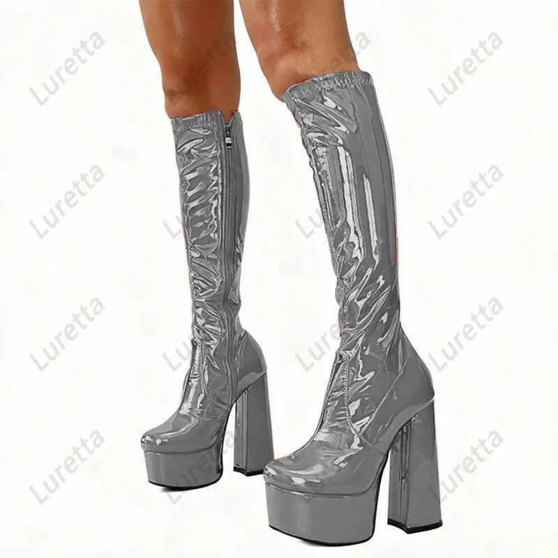 أحذية كروم حرفية - ذهبي وردي معدني، طول الركبة، كعب مكتنز، أحذية الحفلات المصنوعة يدويًا Ladise Plus مقاس أمريكي 5-20 #2