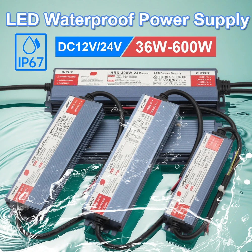 Transformador de potencia CC con interruptor impermeable para exteriores LED AC100-277 RPM DC 12V 24V IP67 36W-600W transformador de iluminación