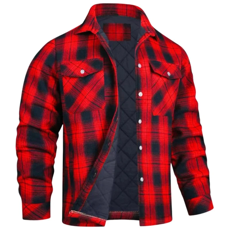 

Autumn Winter Men's Loose Plaid Padded Jacket Plus Size Fashion Casual Long Sleeve Lapel Thick Warm Checkered Shirt Coat