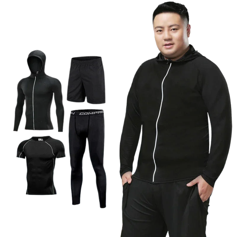 Men's 4-piece sports suit, quick drying and comfortable gym fitness suit, jogging men's suit