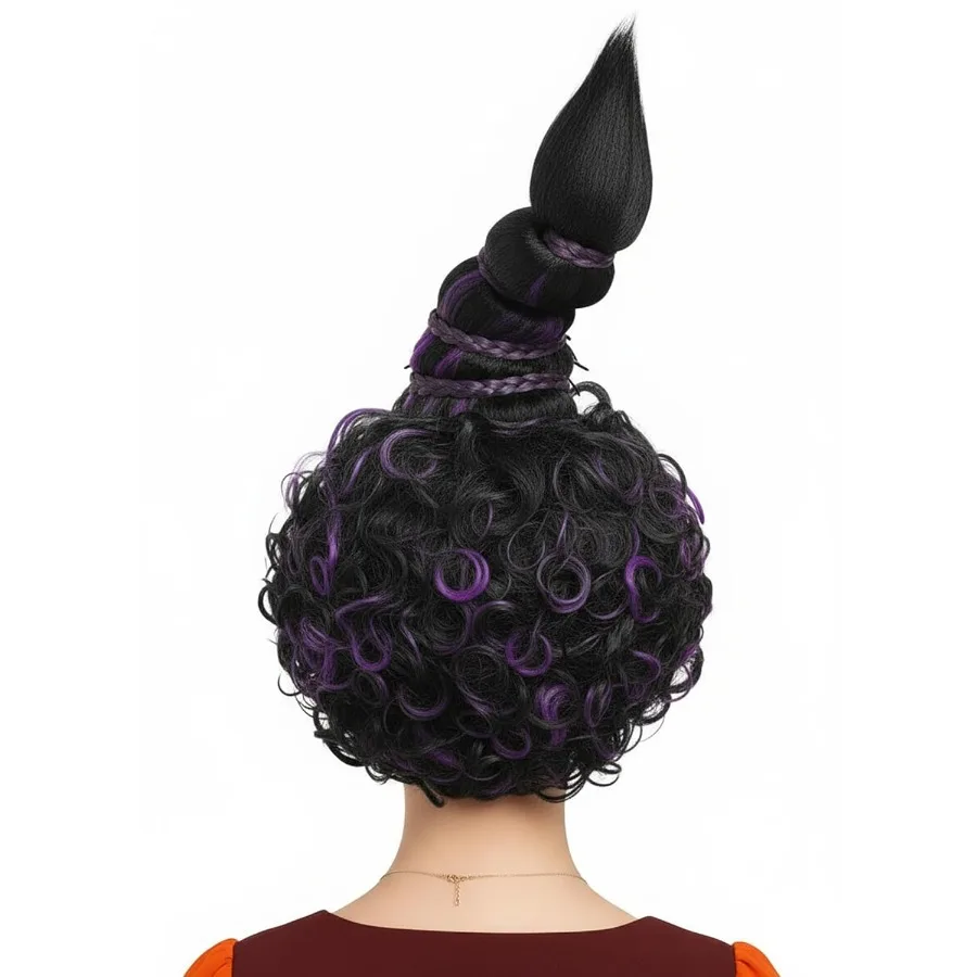 شعر مستعار أسود أرجواني للنساء البالغات، شعر مستعار مضفر مسبقًا لحفلات الهالوين