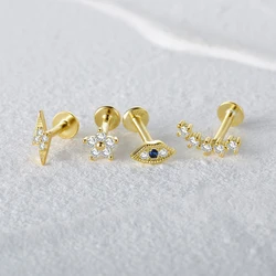 CANNER 925 Sterling Silver Tragus Piercing Stud Earrings for Women Cubic Zirconia Labret Lip Ring Cartilage Earring Jewelry 1pc