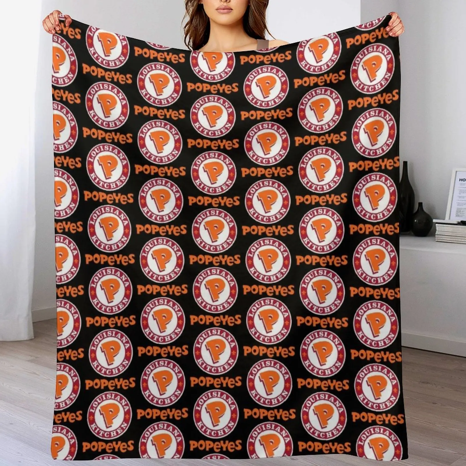 Louisiana Kitchen Popeyes Classic Logos Throw Blanket Soft Luxury Brand Blankets