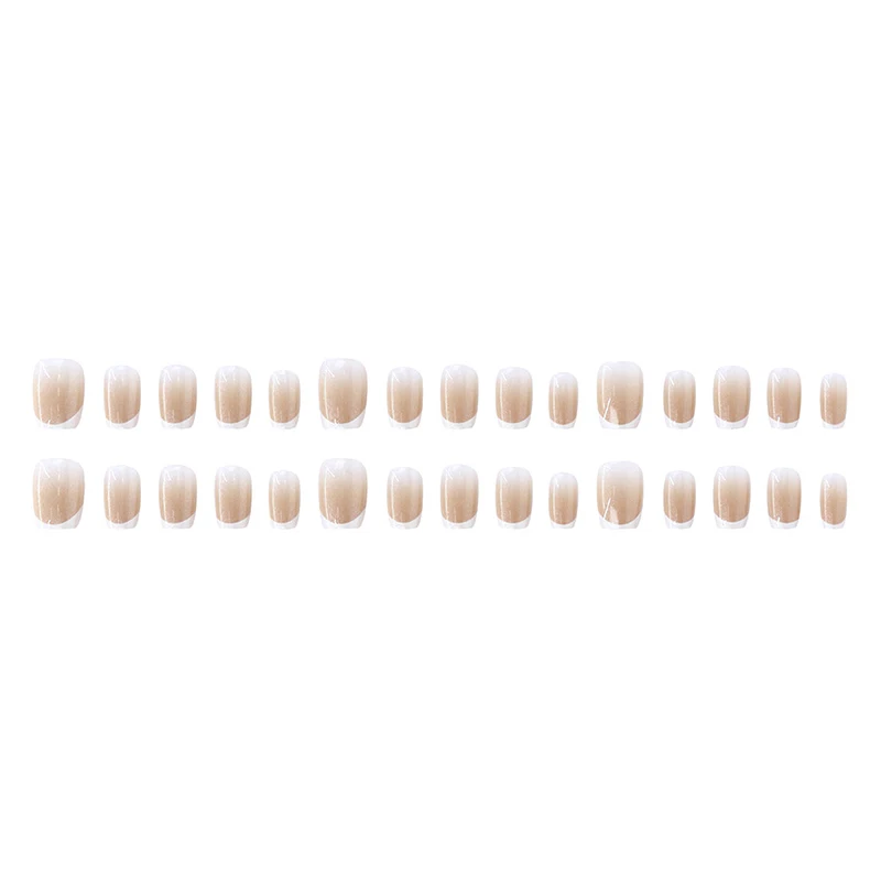 30Pcs French Pearlescent Glitter Short Square False Nails With Jelly Adhesive Detachable Full Cover Artificial Press On Nails
