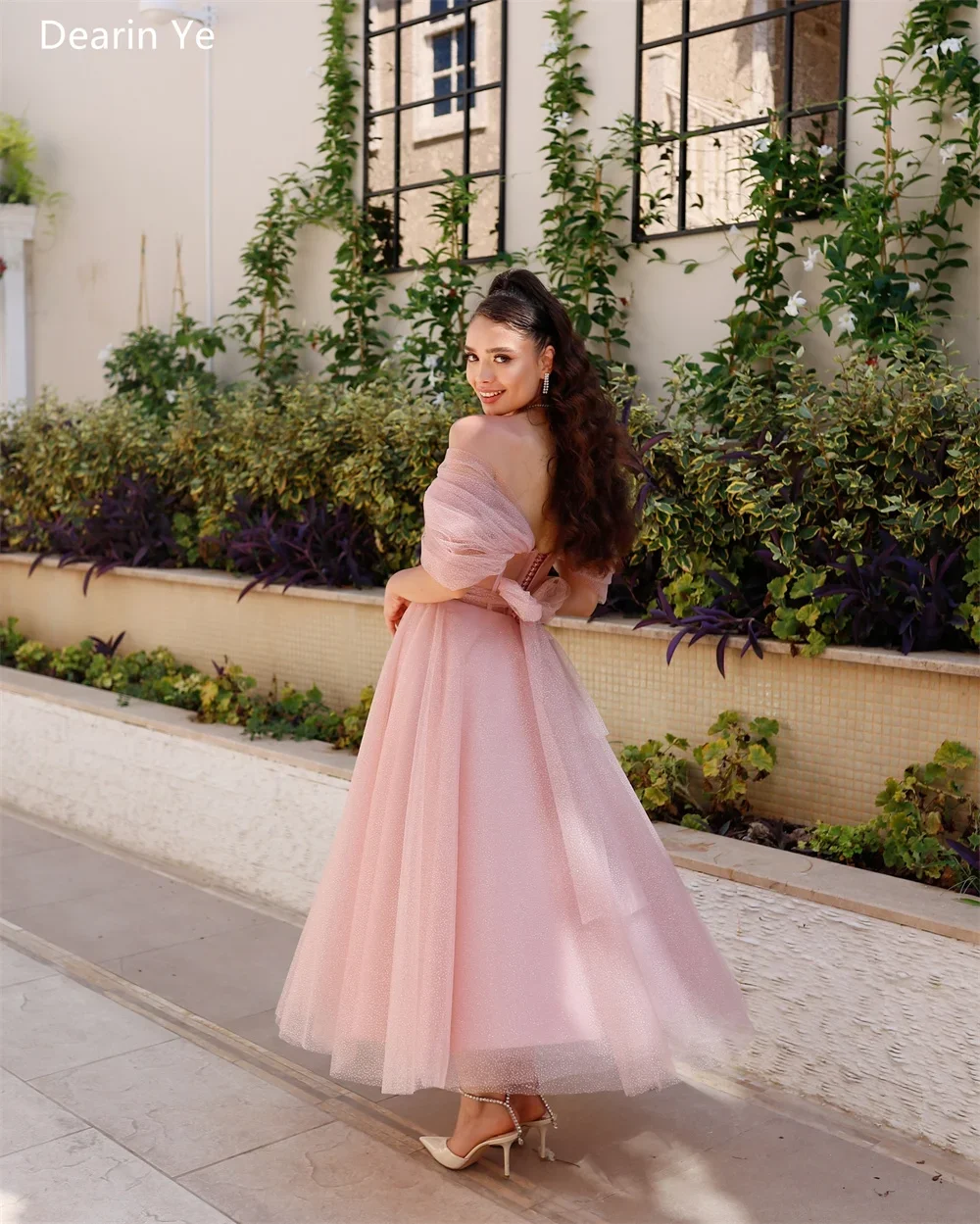 Customized Formal Gown Dearin Off-the-shoulder A-line Ankle Length Skirts Draped Layered Bows Tulle Bespoke Occasion Dresses Pro