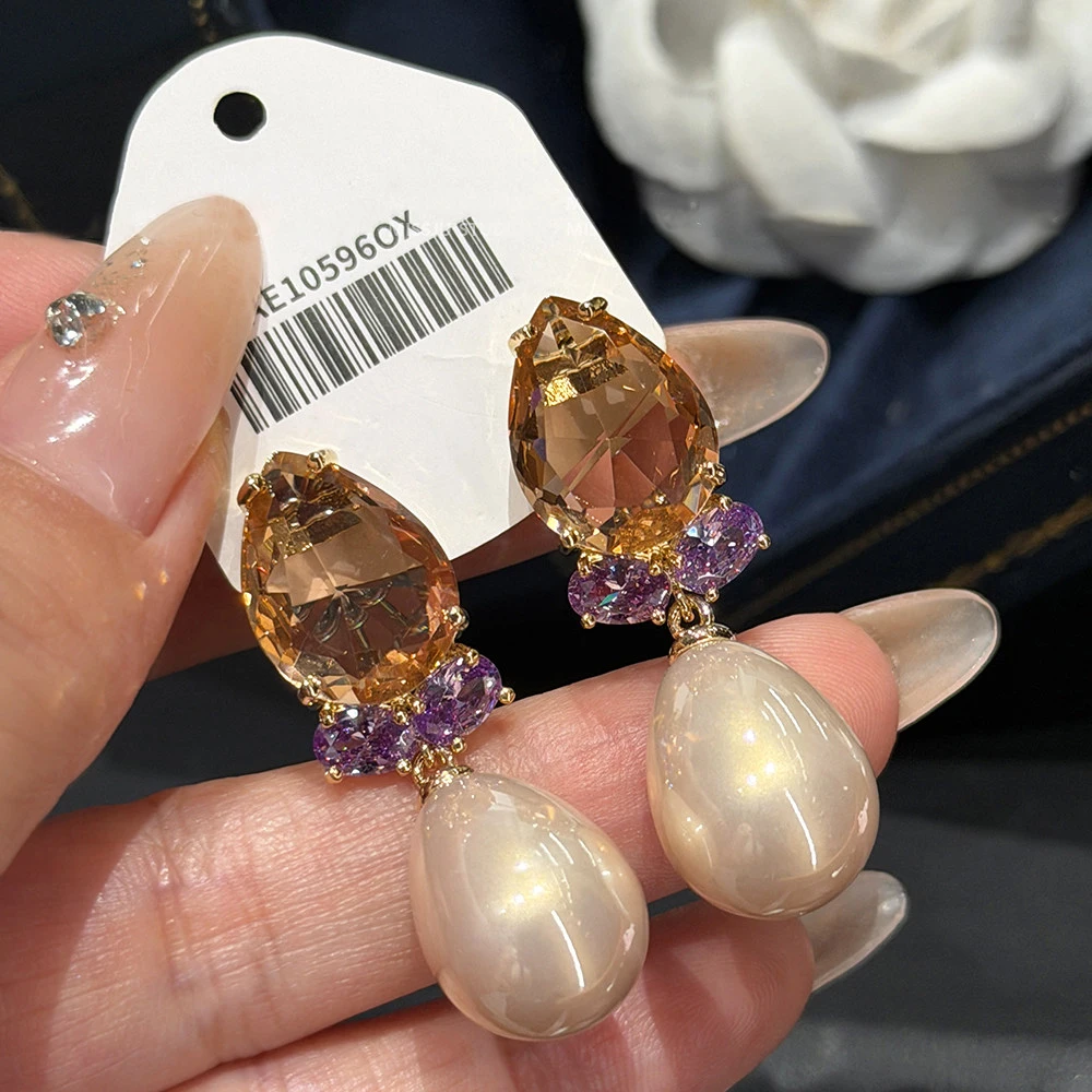 

Noble luxurious champagne-colored teardrop pearl earrings super sparkling exaggerated SUMMER party wedding romance ear jewelry