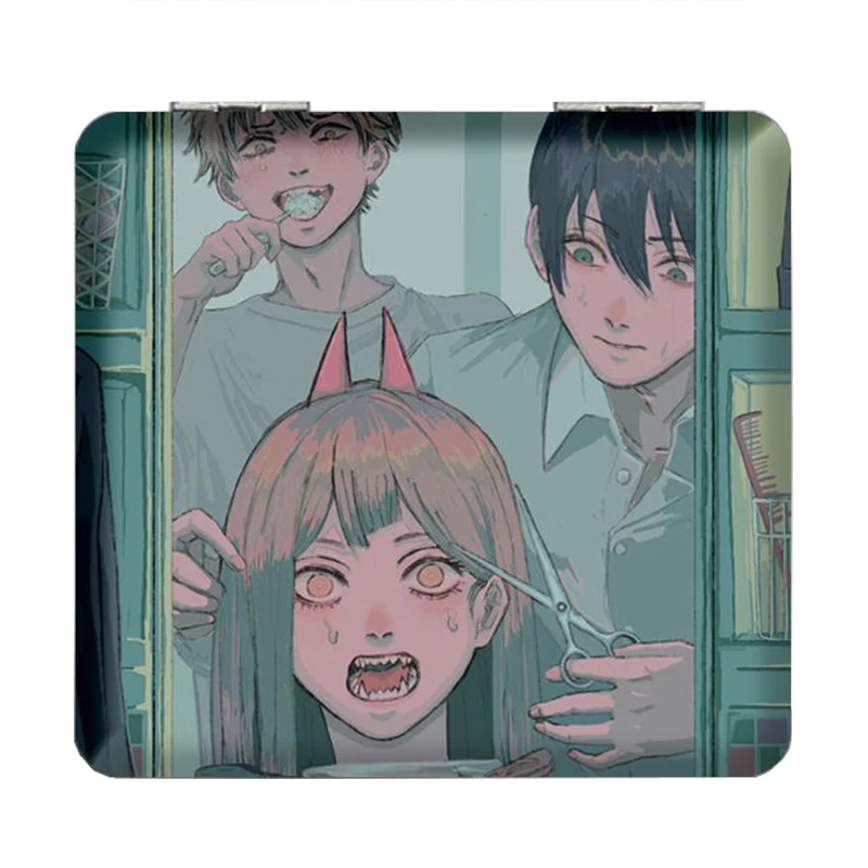 7×6cm Chainsaw Man, opvouwbare dubbelzijdige make-upspiegel, anime schattig, draagbaar reizen, mini, meisjes, vergrootglas, vierkant