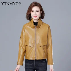 Jackets Women Autumn Fashion Leather Coats Female High Quality Zipper Clothing S-2XL Black ,Green,Yellow YTNMYOP