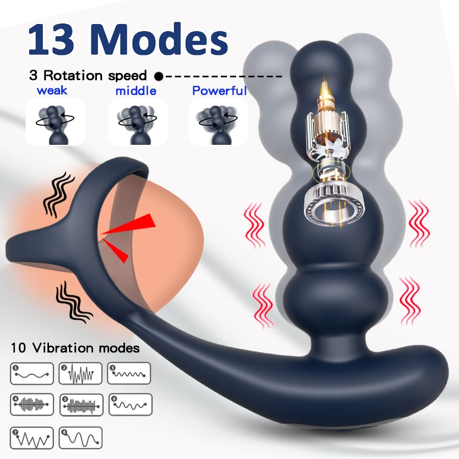 Male Prostate Massager Vibrator 360°Rotate Anal Plugs Penis Ring Butt Plug Vibrator Wireless Control Sex Toy for Men Masturbator