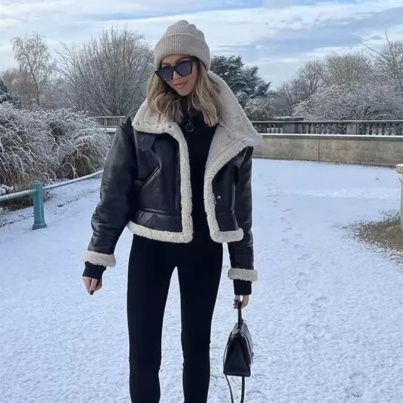 Imagem -04 - Jaqueta Grossa de Shearling Quente para Mulheres Forro de Pele de Cordeiro Falso Cabolsa Punk Moda de Rua Cabolsa para Meninas Jaqueta Inverno 2023