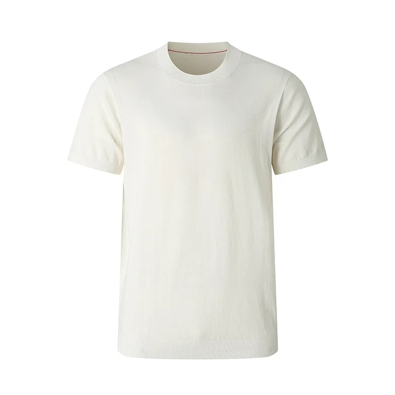 

Men's Woven round Neck Short-Sleeved Knit Sweater Solid Color Cool Moisture-Absorbing Breathable Loose Commuting Wear
